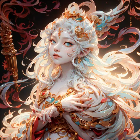Close-up of a woman with a crown on her head, white-haired god, onmyoji detailed art, beautiful fantasy empress, onmyoji, onmyoj...