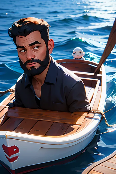 um homem dentro de um barco sozinho