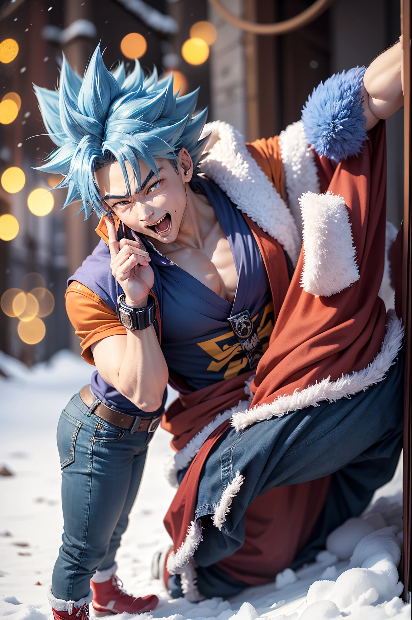 Arafed goku from dragon ball cosplaying in the snow - SeaArt AI