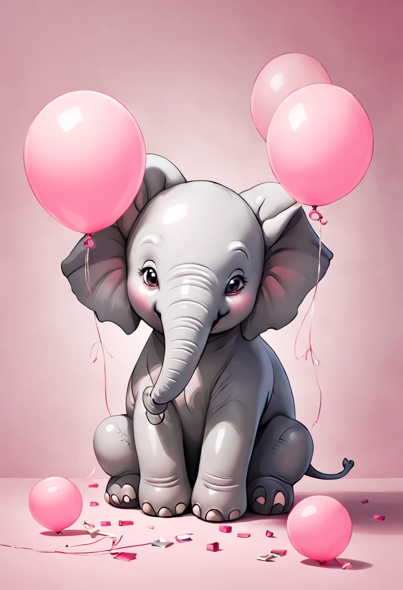 realistic, masterpiece, (ballon:elephant:0.7], pink color, cute, birthday party, balloonz