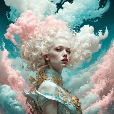 Cinematic, photorealistic of albino girl, vibrant cyan white pink colors, fantasy, warm tone, surreal, 8k resolution photorealis...