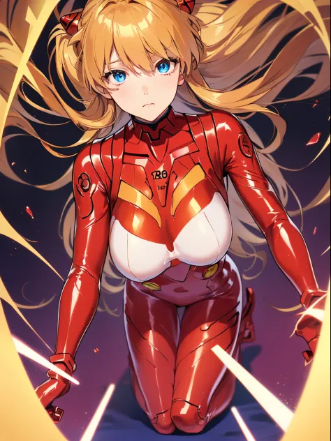 ((souryu asuka langley,headgear,red latex suit:1.2,blonde,long twintails)),(glowing eyes:1.233), diffuse reflection, high name r...