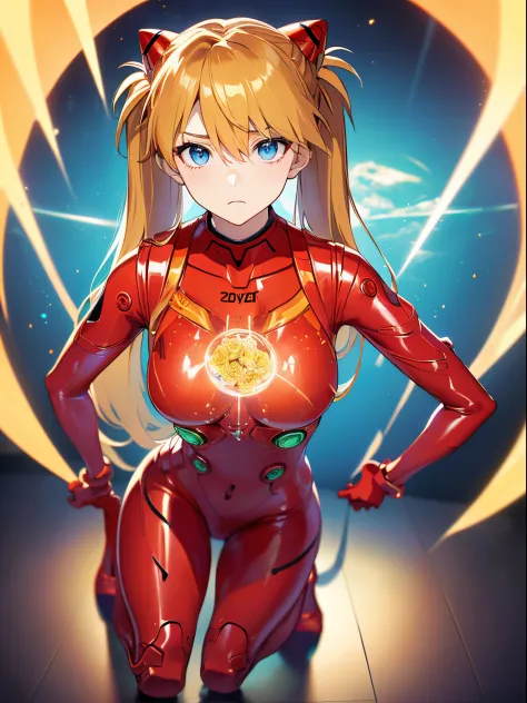 ((Souryu Asuka Langley,Headgear,Red latex suit:1.2,Blonde,Long twintails)),(Glowing eyes:1.233), diffuse reflection, High name r...