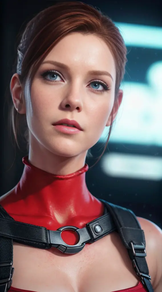 (claire redfield:1.1), (perfect facial features:1.1), (belos olhos detalhados, beautiful detailed lips, olhos e rosto extremamen...