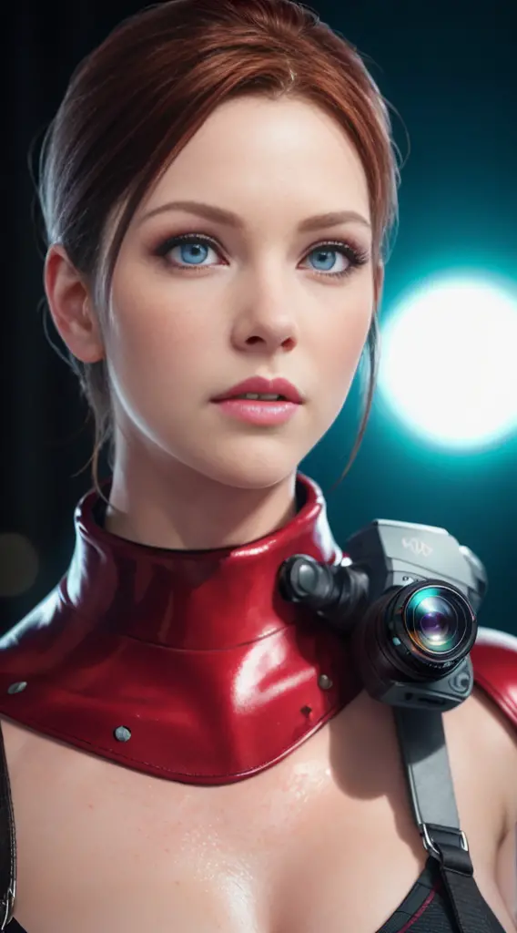 (claire redfield:1.1), (perfect facial features:1.1), (belos olhos detalhados, beautiful detailed lips, olhos e rosto extremamen...