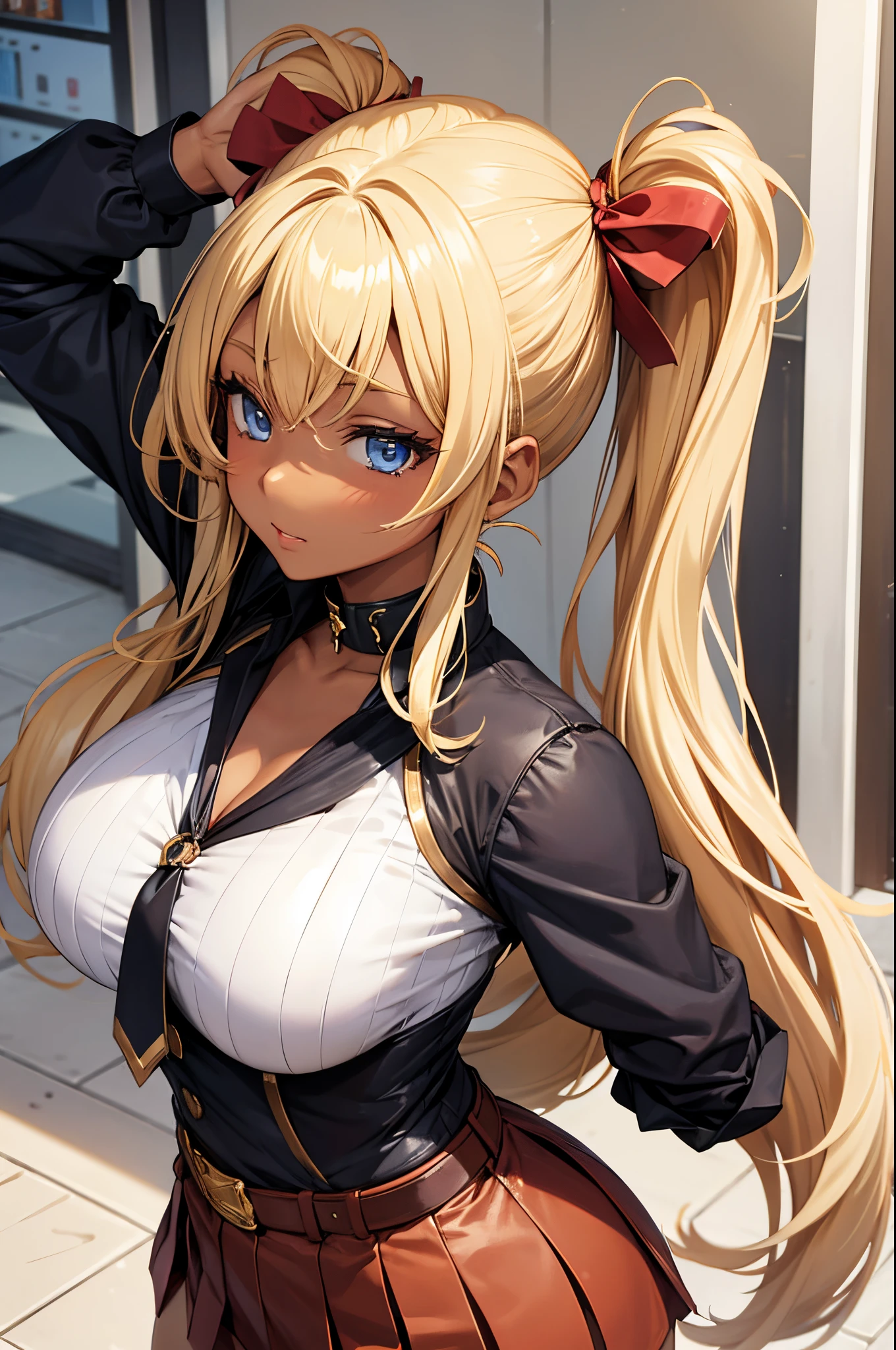 Anime girl with long blonde hair and blue eyes posing for a picture -  SeaArt AI