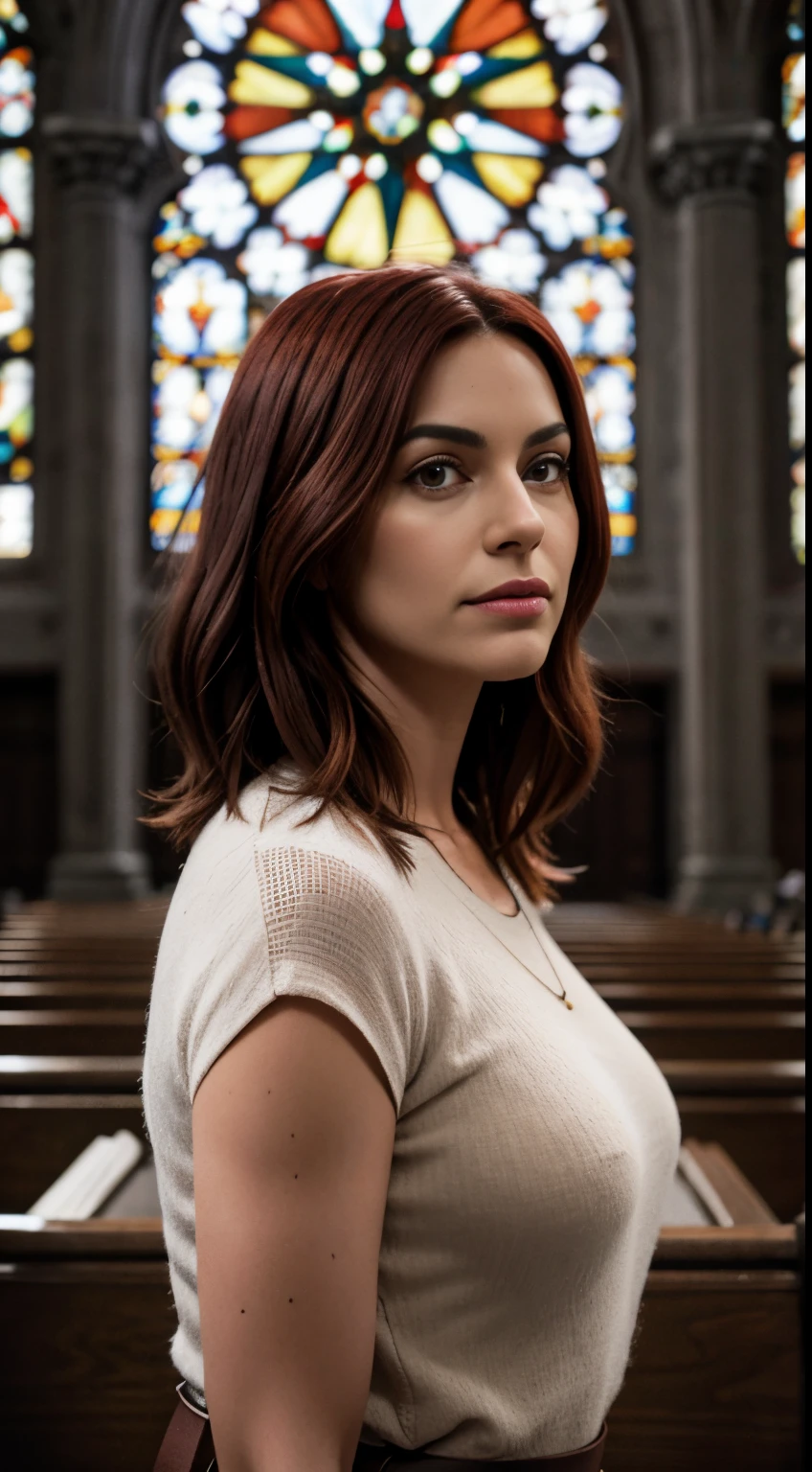 40 years old, Women, RAW photo, A red-haired woman in a crowded church, Falda seethru, The best quality, Kinematic, The best quality, 8K uhd, DSLR, Soft lighting, high quality, Film grain, Fujifilm XT3 Professional Photography,
The best quality, detailed