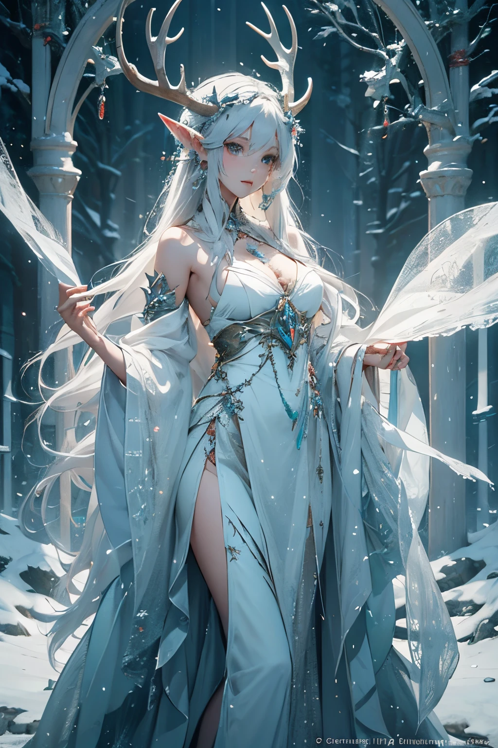 สวย alluring female snow elf, ผิวเปล่งประกายซีด, มงกุฎเงินมีเขากวาง, มงกุฎมีเขากวาง, ริมฝีปากสีฟ้า, เสื้อคลุมขนสัตว์สีขาว, เสื้อผ้าหรูหรา, เครื่องประดับเงิน, ผิวเท่านั้น, รูปร่างแข็งแรงแข็งแรง, แบบฟอร์มที่หรูหรา, บนแท่นบูชาในป่าที่เต็มไปด้วยหิมะ, พระเจ้า, ธีมโกธิค, ธีมเทพนิยาย, สวย D&ภาพตัวละคร d, ตัวละคร Fiverr Dnd, การเรนเดอร์ค่าออกเทน, ศิลปะดิจิทัล, รายละเอียดสุดขีด, 4เค, อัลตร้าเอชดี, ขัดเงา, สวย, มีรายละเอียดมาก, ซับซ้อน, ขยายความ, พิถีพิถัน, เหมือนจริง, โฟกัสคมชัด, ว้าว, การออกแบบตัวละคร, เครื่องยนต์ที่ไม่จริง, เรนเดอร์ 3 มิติ, แสงปริมาตร, การสะท้อนกลับ, มันเงา, ภาพประกอบดิจิทัล,ท่าโพสแบบตระการตา, ท่าทางที่มีการชี้นำ, ยิงเต็มตัว, ลามก, ถูกต้องตามหลักกายวิภาค 💖❤💕💋❣