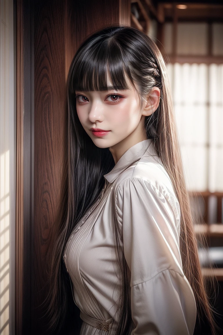 ((((((17 age)))))),17 age,,(((Blunt bangs, princess bangs))), (((Very heavy,very voluminous bangs:1.1))),(((Very long, Very heavy,Very voluminous side locks:1.1))),, hime-cut, Hairstyle with straight bangs, Round face with dull bangs, dull with long hair、Bangs are cut straight,(masterpiece, high quality:1.2), intricate detailed,
MiyukiHara, teacher, mature female, 1girl, 1boy, white skin male, deepthroat, pov, penis, :>=, oral, fellatio, close-up, upper body, looking at viewer, embarrassed, blush,
brown hair, long hair, ponytail, brown eyes,
blue jacket, shirt,
huge, breasts,
on floor,