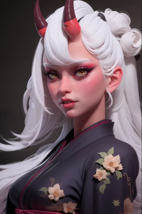 masterpiece, best quality,3d rending work ,3DMM style,close-up,portrait, 3D,1onigirl, solo, white hair, looking to the side, oni...