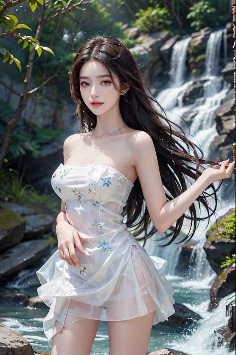 Sweet girl clothes4,strapless dress,jewelry,fashi-girl, liuyifei, ((cowboy shot)), (best quality, masterpiece:1.2), ultra-detailed, (realistic:1.37), beautiful, youthful, glamorous model with (detailed eyes, detailed lips, extremely detailed eyes), with wh...