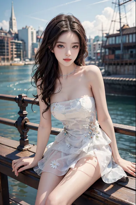 Sweet girl clothes4,strapless dress,jewelry,fashi-girl, liuyifei, ((cowboy shot)), (best quality, masterpiece:1.2), ultra-detailed, (realistic:1.37), beautiful, youthful, glamorous model with (detailed eyes, detailed lips, extremely detailed eyes),   in a ...