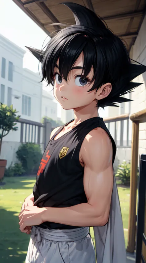 masterpiece, 1boy, superb style, rew chothes, outdoor, upper body, kid songoku, black eyes, black hair,