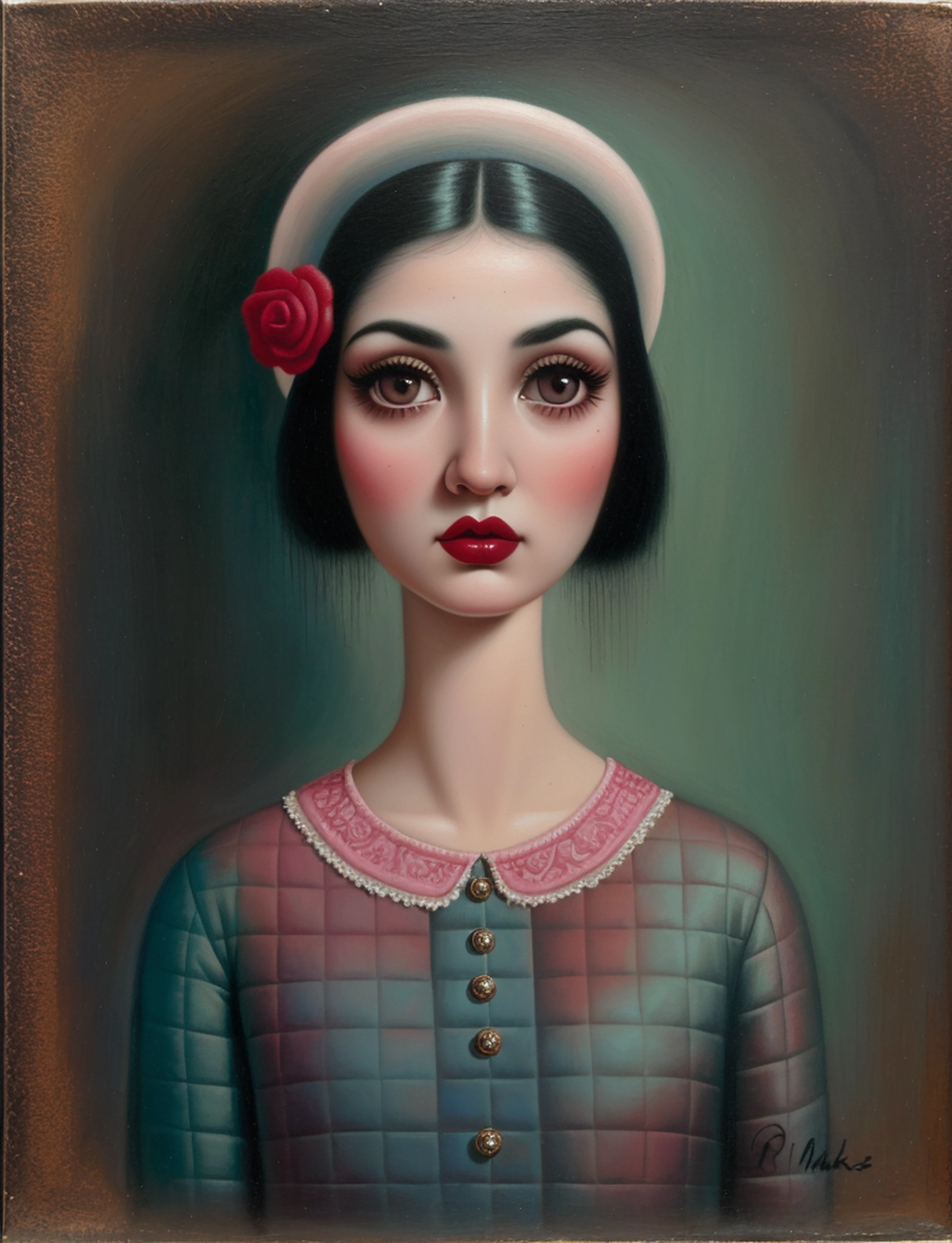 pintura de uma mulher feia com sobrancelhas muito grossas e peludas, Estilizado por Mark Ryden, nu