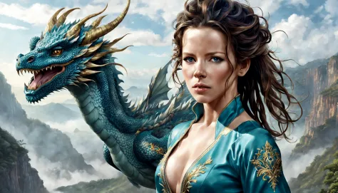 ((melhor qualidade)), ((obra-prima)), (detalhado), empress dragon "kate beckinsale", olhos realistas, cabelo preto, olhos azuis,...