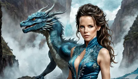 ((melhor qualidade)), ((obra-prima)), (detalhado), empress dragon "kate beckinsale", olhos realistas, cabelo preto, olhos azuis,...