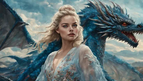 ((melhor qualidade)), ((obra-prima)), (detalhado), empress dragon "margot robbie", olhos realistas, cabelo preto, olhos azuis, s...