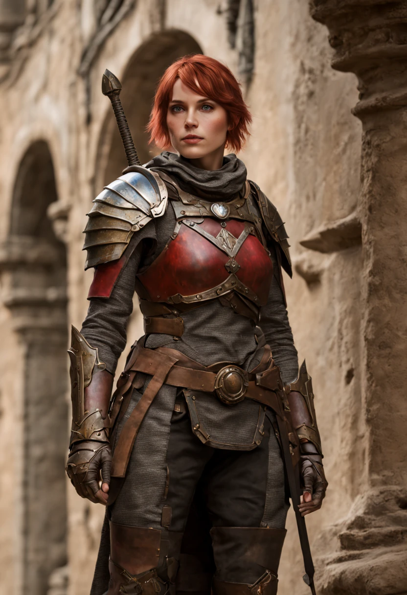 masterpiece, best quality, extremely detailed, intricate, elegant  (ohwx woman)   cinematic, textured, detailed lighting, cute, half elf paladin, (short straight hair, red hair:1.15), (elf ears:1.13), (revealing armour:1.2) face focus, bust, looking at viewer, (extremely detailed CG unity 8k wallpaper), trending on ArtStation, trending on CGSociety, Intricate, High Detail, sharp focus, detailed face, painting art by midjourney and greg rutkowski, exposed midriff