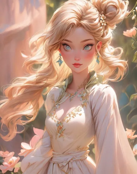 Close-up of a woman in a dress holding a flower, beautiful character painting, beautiful fantasy maiden, beautiful fantasy art, ...