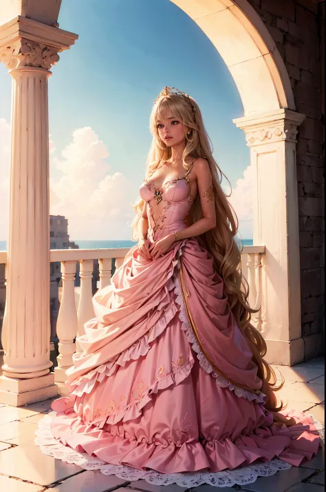 sexy barbie wear pink gown blonde long hair, masterpiece, best quality:1.2),(8k,highres,raw photo,realistic,photo-realistic:1.3)...