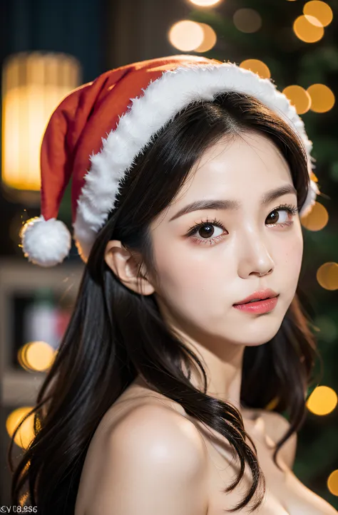 nipples exposed、Lori face、santa claus、Guest appearance at Christmas tree lighting ceremony、Photorealistic images of solo idols, Morning Musume inspired by Eri Kamei, Radiates charm and beauty with plenty of bust and subtle exposure of cleavage. The image i...