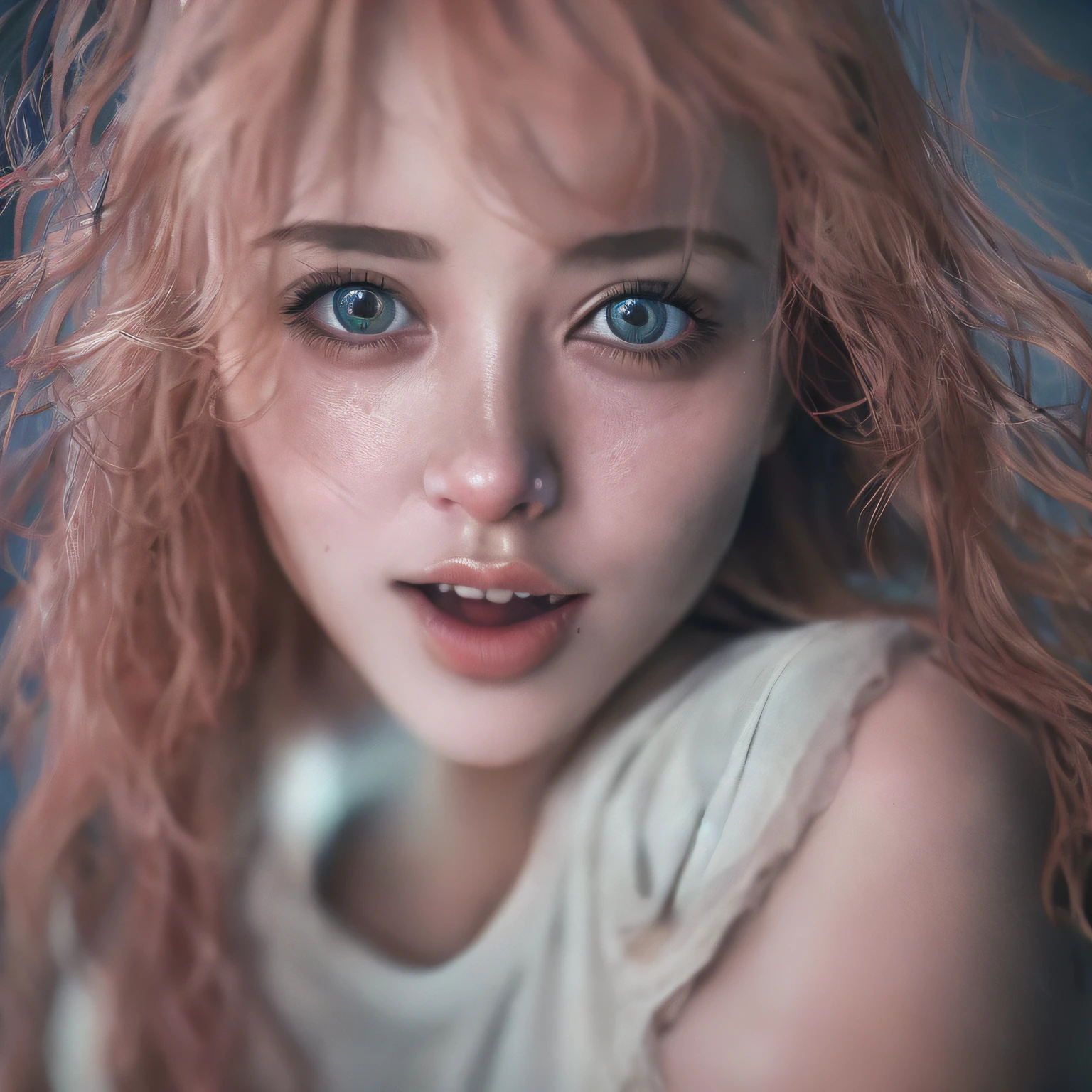 A close up of a woman with red hair and blue eyes - SeaArt AI