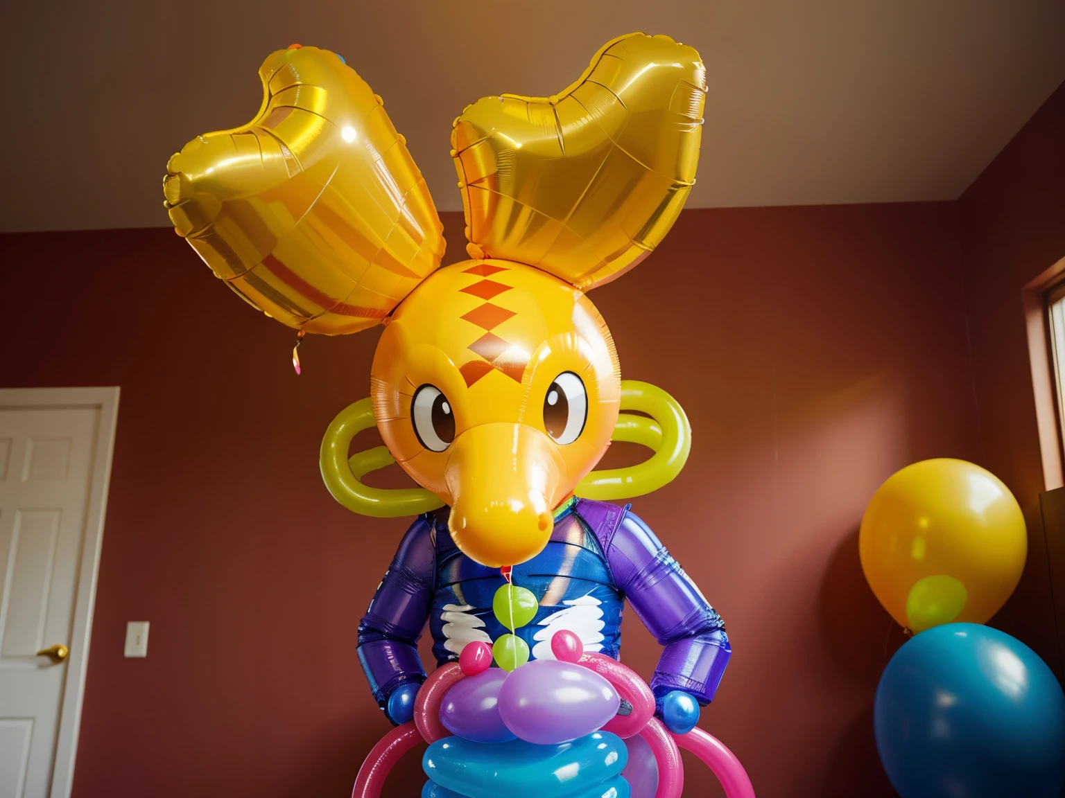 A sea of balloon jellyfish made by a muscular clown