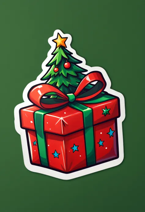 One sticker, a christmas gift, simple backgound