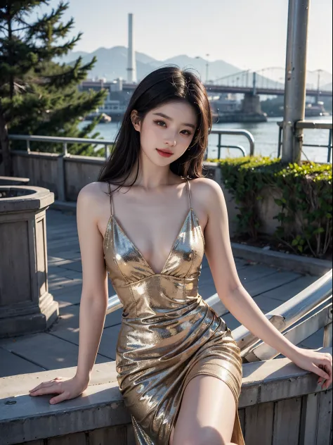 Glitter bead dress11, fashi-girl,red lips,mature female,makeup, liuyifei, ((cowboy shot)), (best quality, masterpiece:1.2), ultra-detailed, (realistic:1.37), beautiful, youthful, glamorous model with (detailed eyes, detailed lips, extremely detailed eyes),...