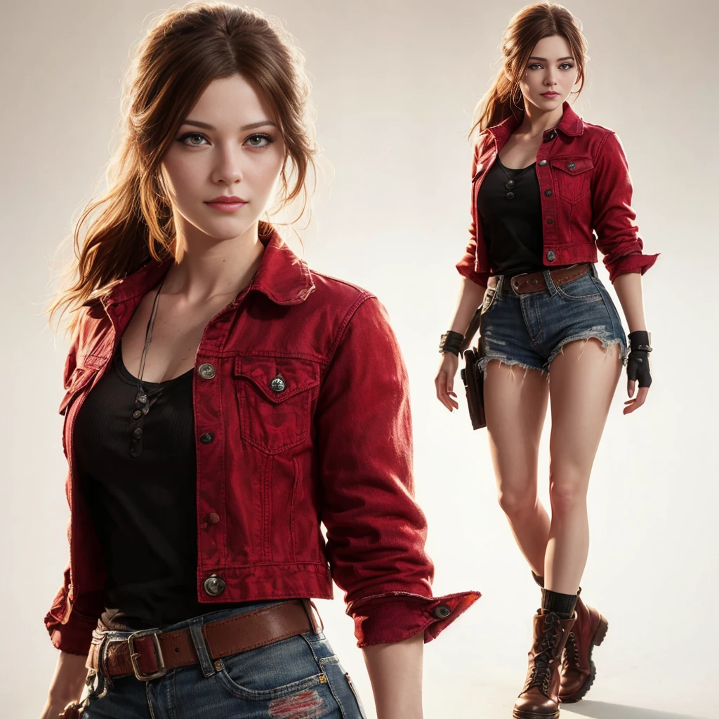 (Claire Redfield:1.1), (perfect facial features:1.1), (belos olhos detalhados, beautiful detailed lips, olhos e rosto extremamente detalhados, long eyelashes), (fotorrealista:1.37), (ultra-detalhado, Realistic), (retrato, horror), (vivid colors), (studio lighting), (tons de cores sutis), (foco nítido), (Bokeh) Textura ultrarrealista