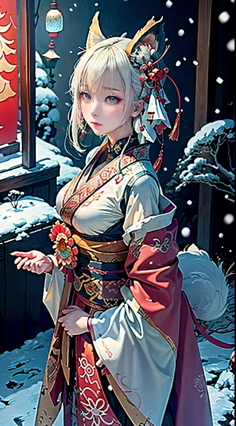 anime - style image of a short-white hair warrior woman, clothes only have white and black colour, samurai kimono, empty hand, w...