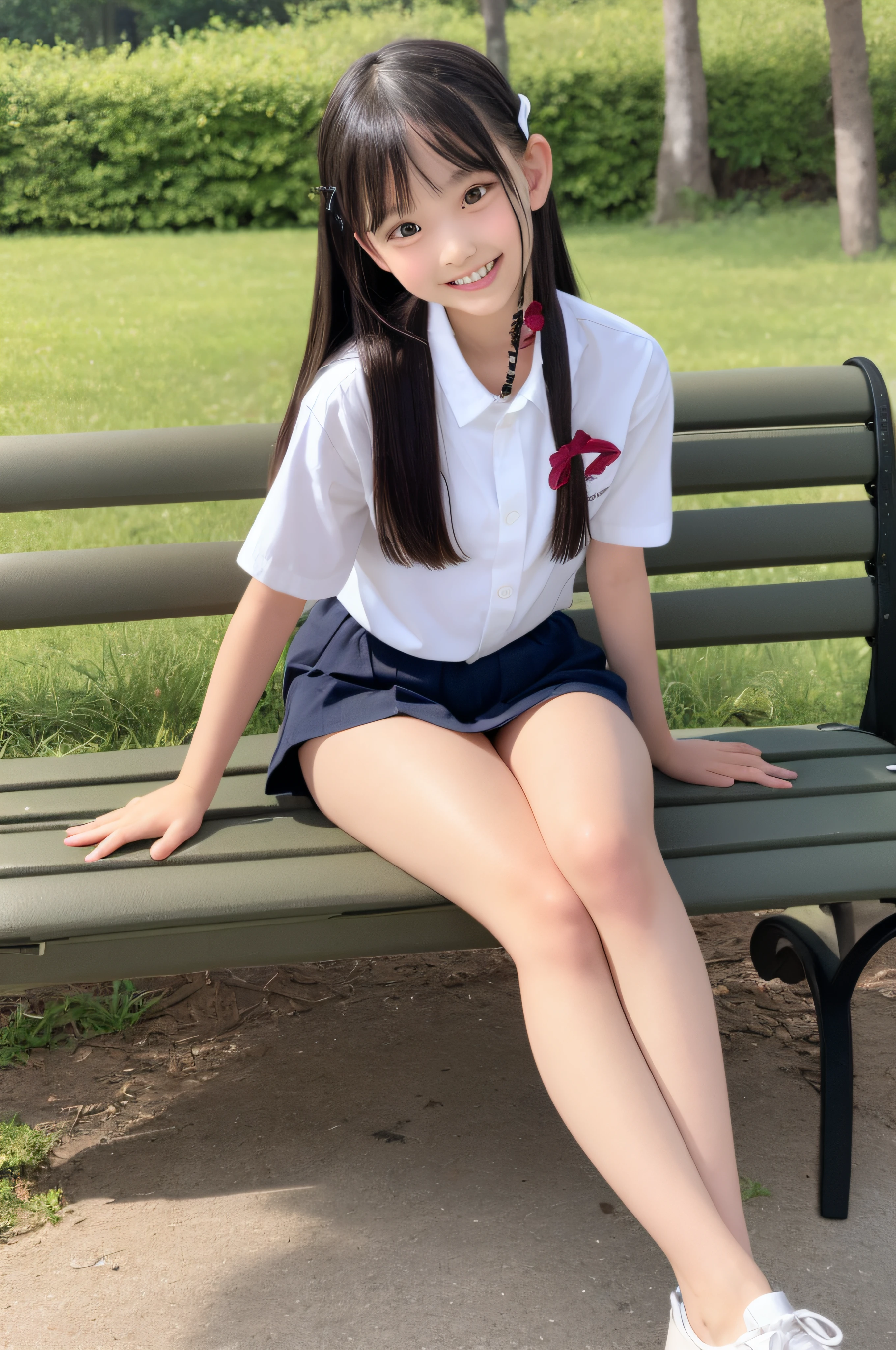 Arafed asian girl sitting on a bench in a park - SeaArt AI