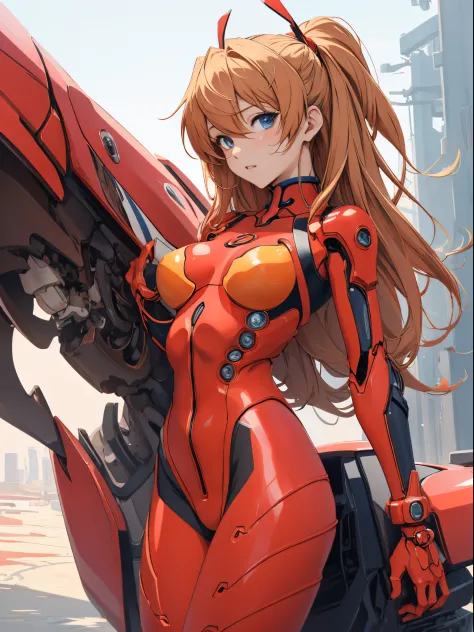 (biomechanical oppai, , Seductive girl,)、Souryu Asuka Langley, (masutepiece, Best Quality, Detailed), 1girl in, Solo, 双臂在头后, Cow...