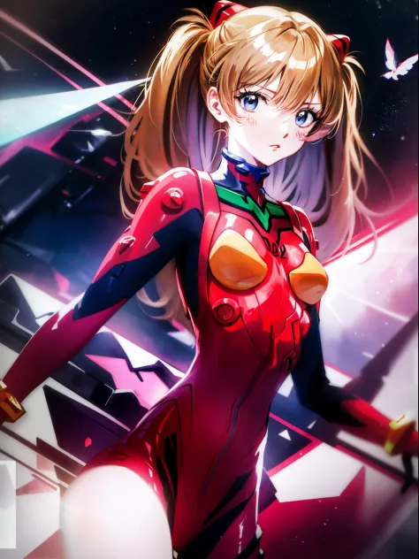 Shikiha Asuka Langre, ASUKA, Evangelion, EVA 02, wearing a red EVA pilot combat suit, high heels on her feet, tsundere girl, sle...
