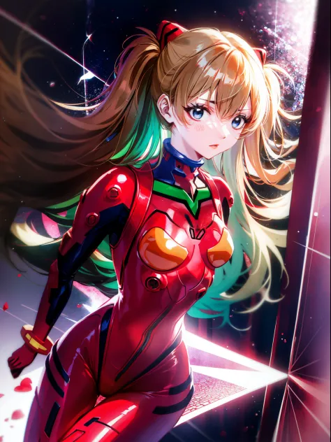 Shikiha Asuka Langre, ASUKA, Evangelion, EVA 02, wearing a red EVA pilot combat suit, high heels on her feet, tsundere girl, sle...