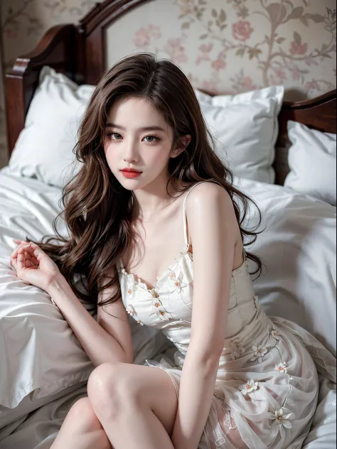 Romantic Rosette dress2, fashi-girl,red lips,mature female,makeup, liuyifei, ((cowboy shot)), (best quality, masterpiece:1.2), ultra-detailed, (realistic:1.37), beautiful, youthful, glamorous model with (detailed eyes, detailed lips, extremely detailed eye...