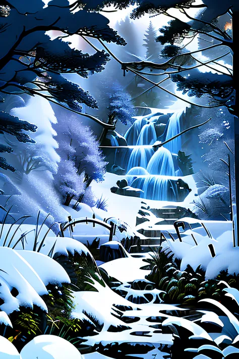 snowy forest background, fantasy