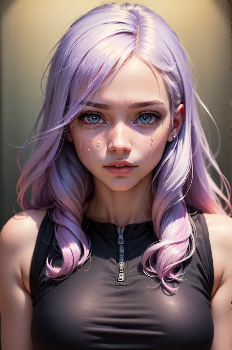 ((high quality, masterpiece:1.4)), 1girl, upper body, gym clothes, white hair, rainbow colored hair, gradient hair, pretty face,...