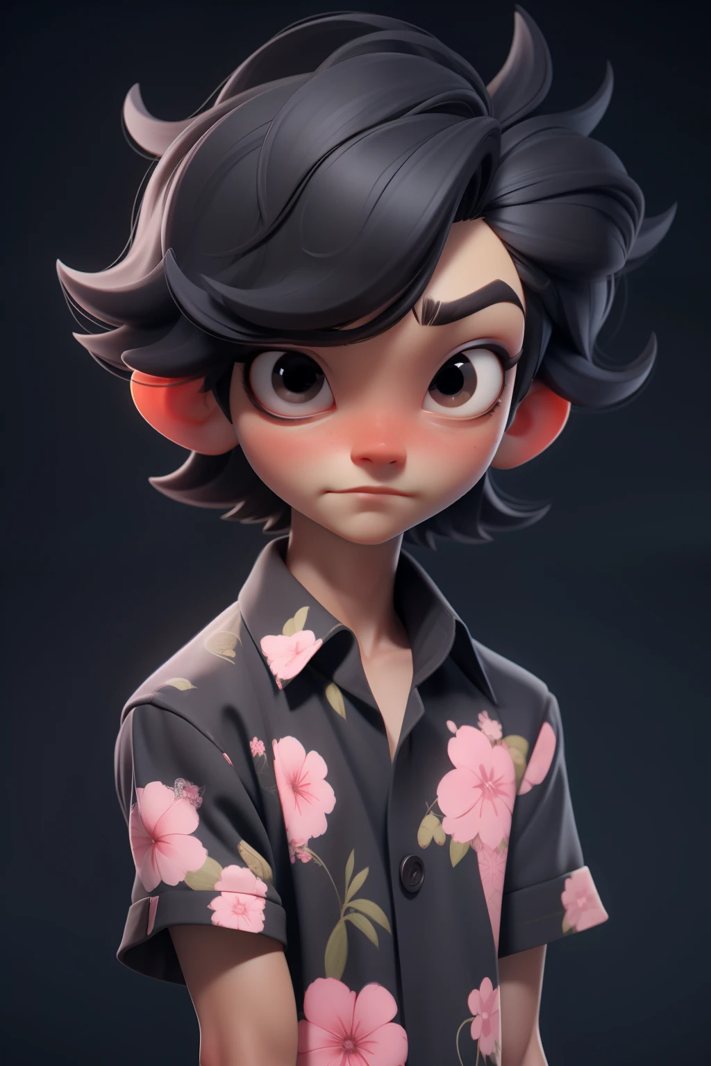 A cartoon character with a black hair and a pink shirt - SeaArt AI