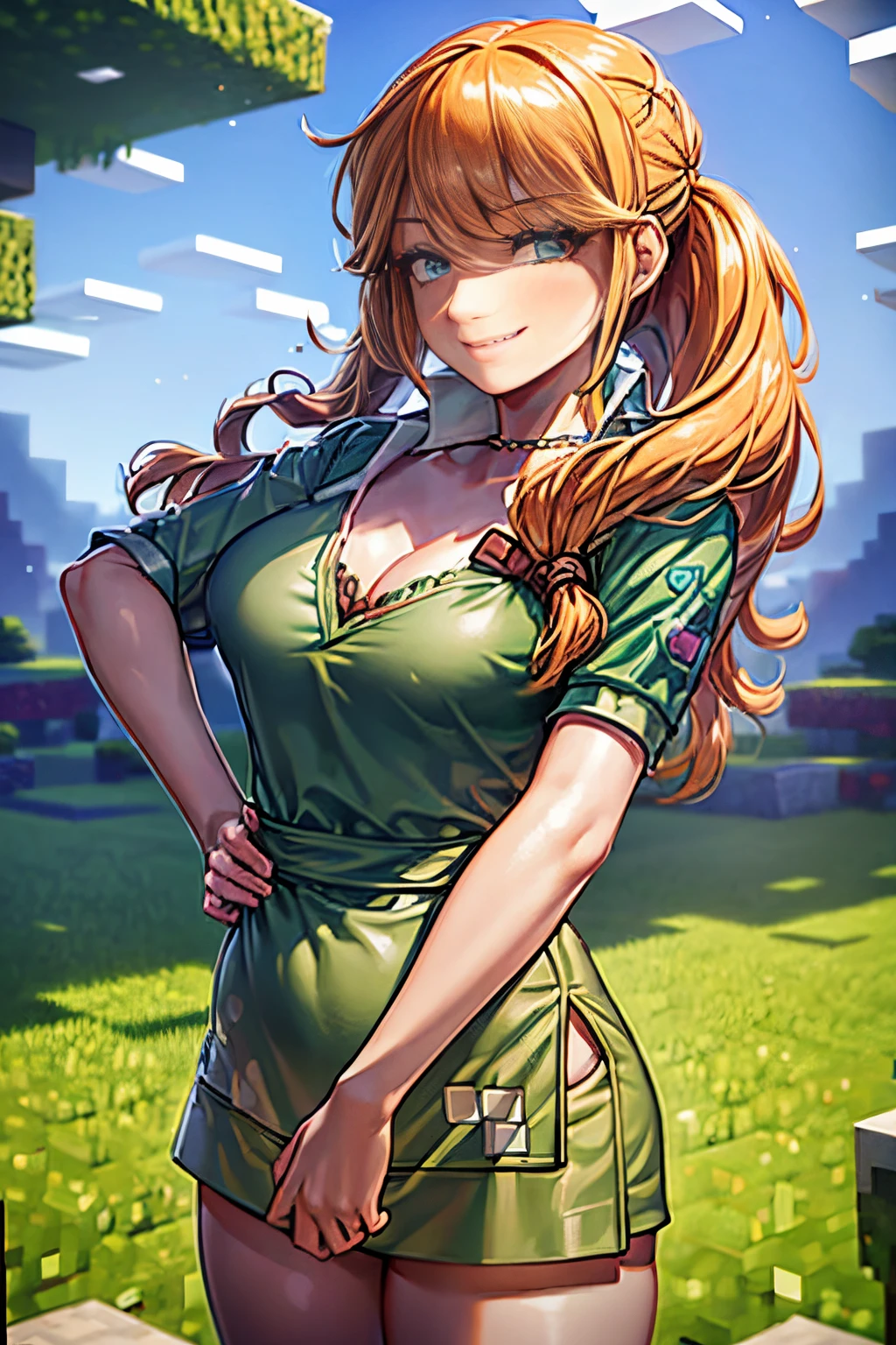 A woman in a green dress standing in a field - SeaArt AI