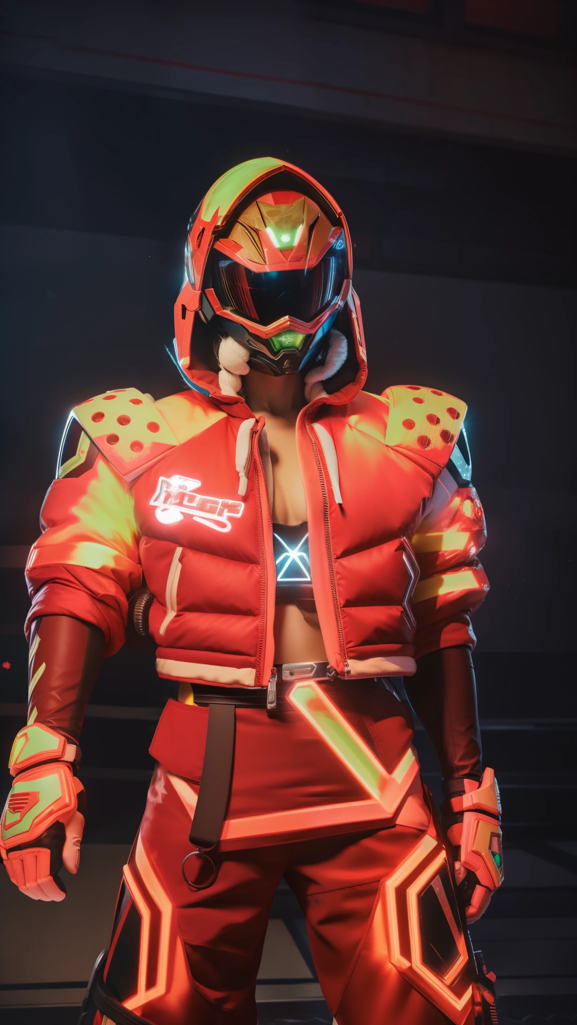 A close up of a person in a red suit and helmet - SeaArt AI