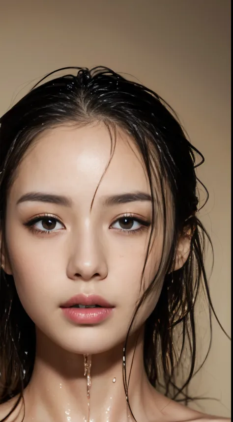 Woman with wet hair、realistic skin textures