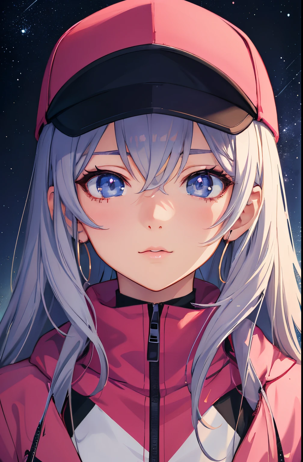 Anime girl with blue eyes and a red cap - SeaArt AI