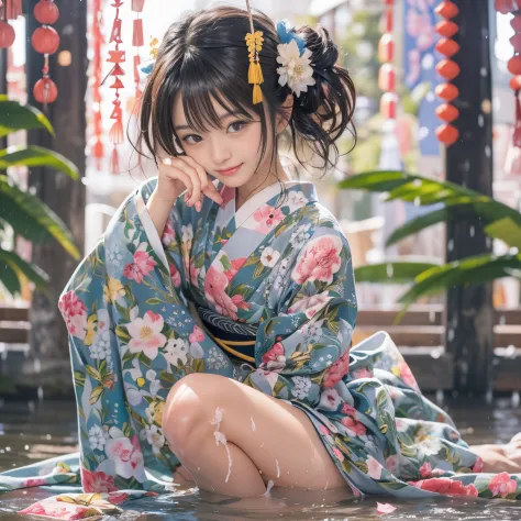 NSFW, A girl wearing an erotic yukata, Beautiful detailed eyes, Beautiful detailed lips, extra detailed face, long eyelashes, Se...