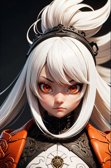 style of Tsutomu Nihei,(incredibly absurdres, (high resolution:1.18), intricate detail, (masterpiece:1.1), (highest quality:1.1), absurdres),(1girl, portrait, white hair, orange eyes, long hair, detailed eyes),