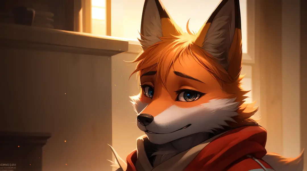 red fox#39;Expressing the, Handsome face, Delicate light and shadow, Good ambient light, Ultra-fine fur、Volumetric light  very detailed,Finest quality furry art