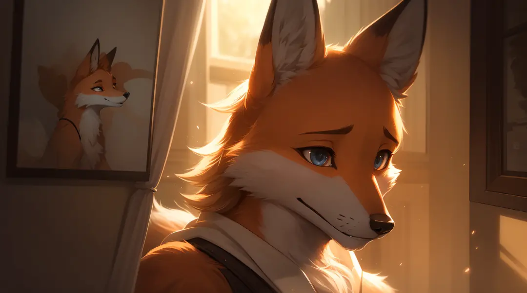 red fox#39;Expressing the, Handsome face, Delicate light and shadow, Good ambient light, Ultra-fine fur、Volumetric light  very detailed,Finest quality furry art