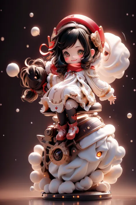 amasterpiece, best quality, 8k, cinematic light, ultra high res, chibi, cute girl smiling sitting on a sleigh, (bigfeet:0.4), (b...