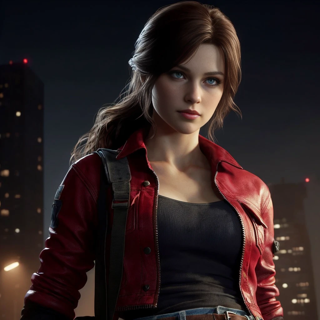 (Claire Redfield:1.1), (Rasgos faciales perfectos:1.1), (hermosos ojos detallados, hermosos labios detallados, ojos y rostro extremadamente detallados, pestañas largas seotorrealistas:1.37), (ultra detallado, Realista), (retrato, horror), (colores vívidos), (iluminación de estudio), (toneladas de sutioco coreokeh crocante) Textura ultrarrealista