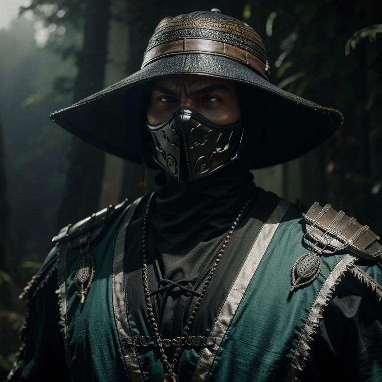 Faixa nos olhos,Capuz preto, personagem em Combate mortal, Combate mortal, Estilo Combate mortal, Combate mortal, Combate mortal 11, MK Ninja, inspirado na pedra do cavalo, engrenagem de metal raiden, como personagem em tekken, personagem de jogo de luta, Retrato épico da ameaça, Snoop Dogg em Mortal Kombat, Fuji 1 , chapéu, Foco masculino, Crânio Face Solo, chapéu de palha, chuva, Wuxia, Xianxia, misterioso, 4K, logo épico em forma de escudo, #69E200 hexadecimal, segunda cor azul escuro,Escuro, gótico, design de camiseta, Não é o estilo do Studio Ghibli, cores tetradicas pastel, Arte vetorial 3D, bonito e peculiar, arte de fantasia, verde brilhante, bola de futebol Desportivo, Adobe Ilustrador, desenhado à mão, pintura digital, Minimalista, baixo-poli, iluminação suave, vista panorâmica, Estilo isométrico, estética retrô, focado no personagem, 4K resolution, renderização fotorrealista,